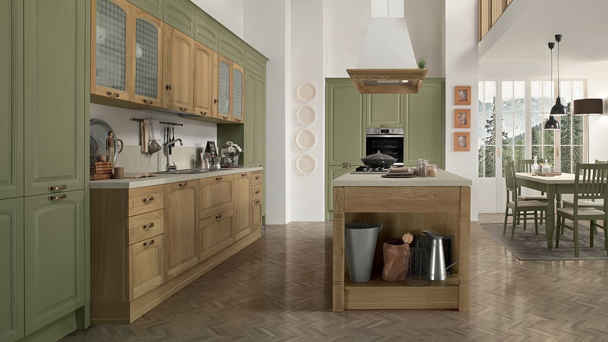 cucina-elegante-classica-febal-gala-legno-chiaro-e-verde-lecce-abitare-pesolino